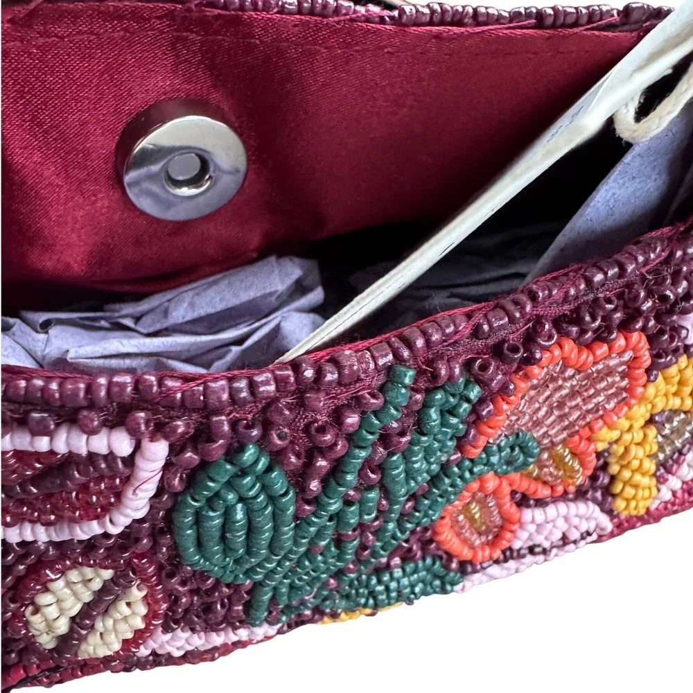 Burgundy Multi Hobo Beaded Floral Garden Bag NWT